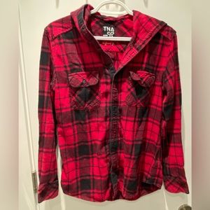 TNA plaid flannel shirt with hood